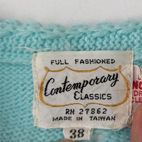 Vintage Robin's Egg Knit Cardigan - Picture 2 of 8